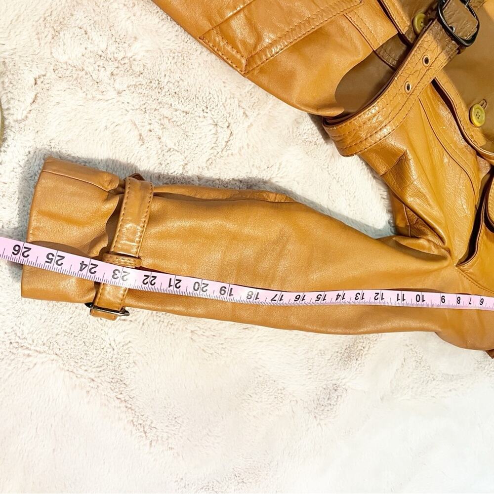 VINTAGE 1970s Jet Set of California Tan Cowhide Leather Trench Coat Belted - Picture 14 of 16